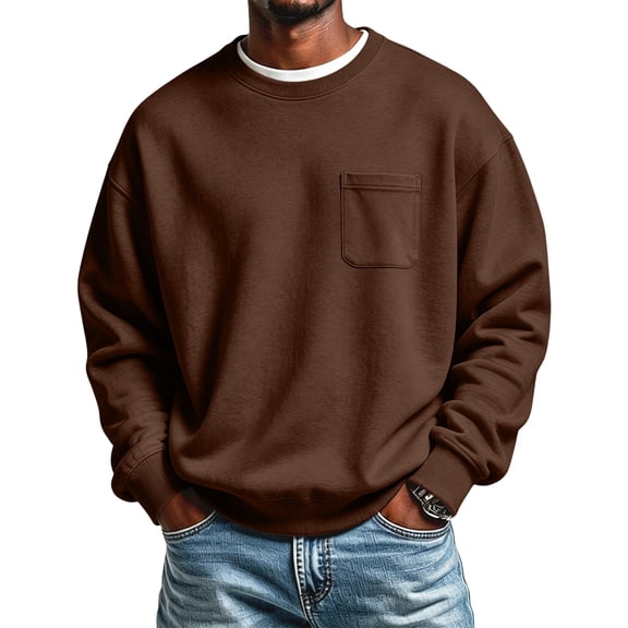 Men's Pocket Sweatshirt Crew Neck Long Sleeve Chest Pocket Relaxed Fit Soft Casual Pullover Sweatshirt