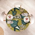 thumbnail image 4 of Ambesonne Emoji Fitted Round Tablecloth, Graffiti Design Funny Faces, 45"- 56" Diameter, Khaki and Dark Teal, 4 of 5
