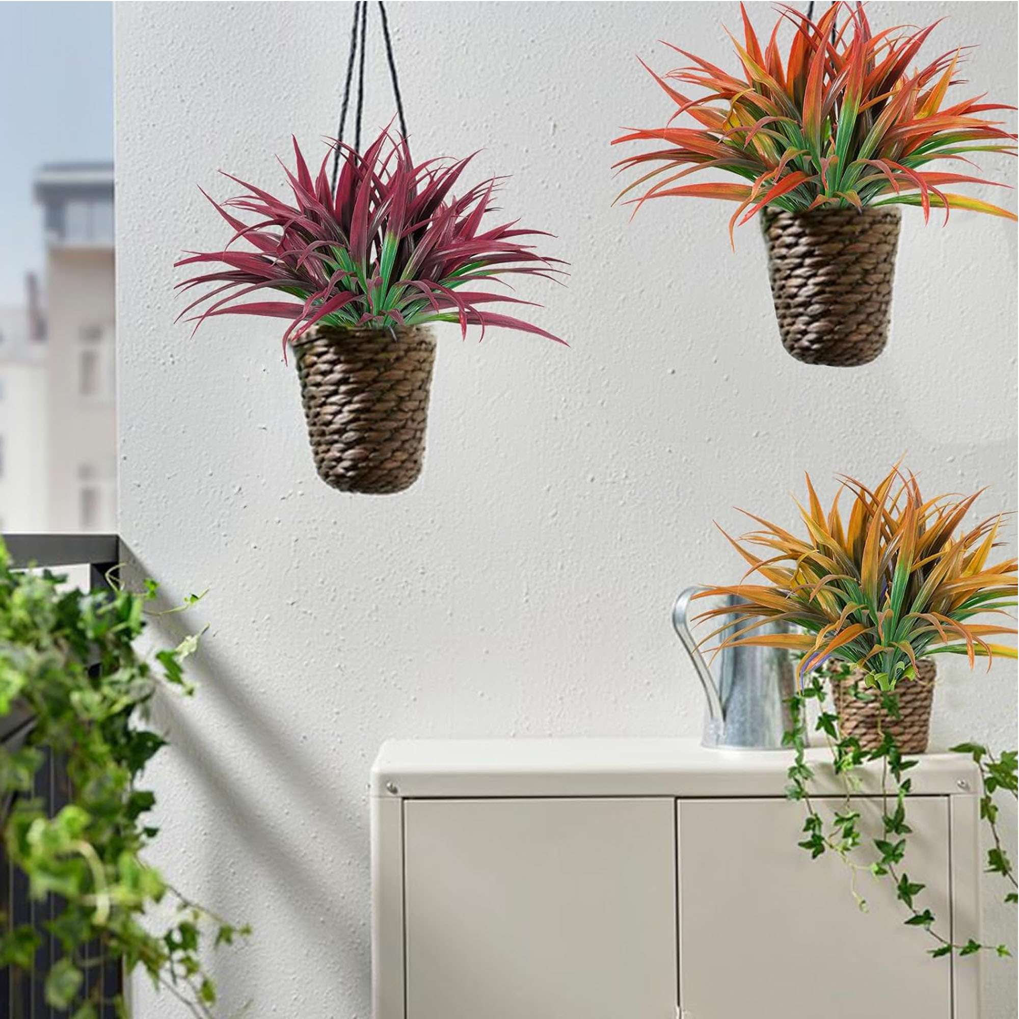 LAVA 18 Bunbles Artificial Grass Fake Plants UV Resistant Outdoor Plastic Faux Greenery for Office Home Wedding Patio Walkway Garden Decor Red