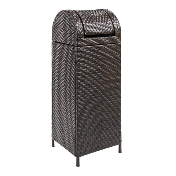 happimess Darla 31.39-Gallon All-Weather Wicker/Metal Swing Top Hideaway Outdoor Trash Can for Package Delivery, Patio Furniture, Cushions, Gardening Tools, Pool Supplies, Brown, HPM1202A
