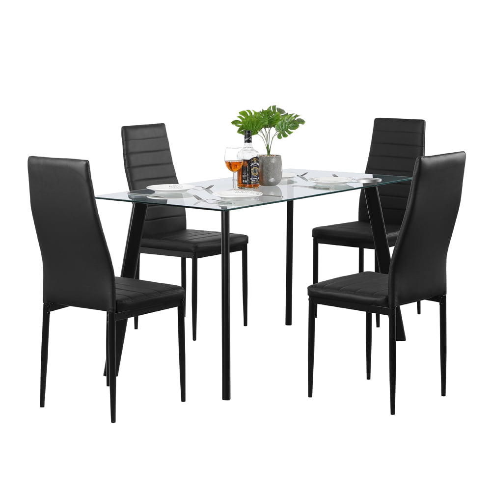 Dining Table Chairs Set, Black Dining Table And High Back Chairs