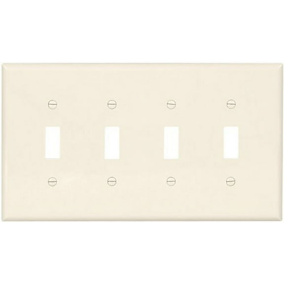 Cooper PJ4LA Light Almond Mid-Size Unbreakable Four Gang Toggle Light Switch Wall Plate