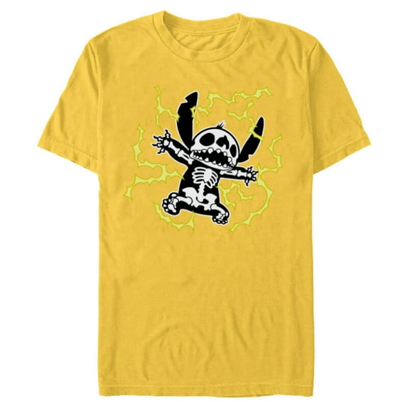 Disney Stitch Skeleton Halloween - Short Sleeve Blended T-Shirt for Adults - Customized-Yellow