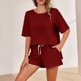 thumbnail image 4 of CheerKidz Womens Loose Fits Solid Color Short Sleeve Round Neck T-Shirt and Shorts Set Casual Comfortable Two Piece Outfit for Home Wear and Summer Vacation, 4 of 7