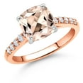 thumbnail image 2 of Gem Stone King 10K Rose Gold Peach Morganite and White Lab Grown Diamond Engagement Ring for Women (2.08 Cttw, Cushion Cut 8MM, Gemstone October Birthstone, Available in Size 5, 6, 7, 8, 9), 2 of 4
