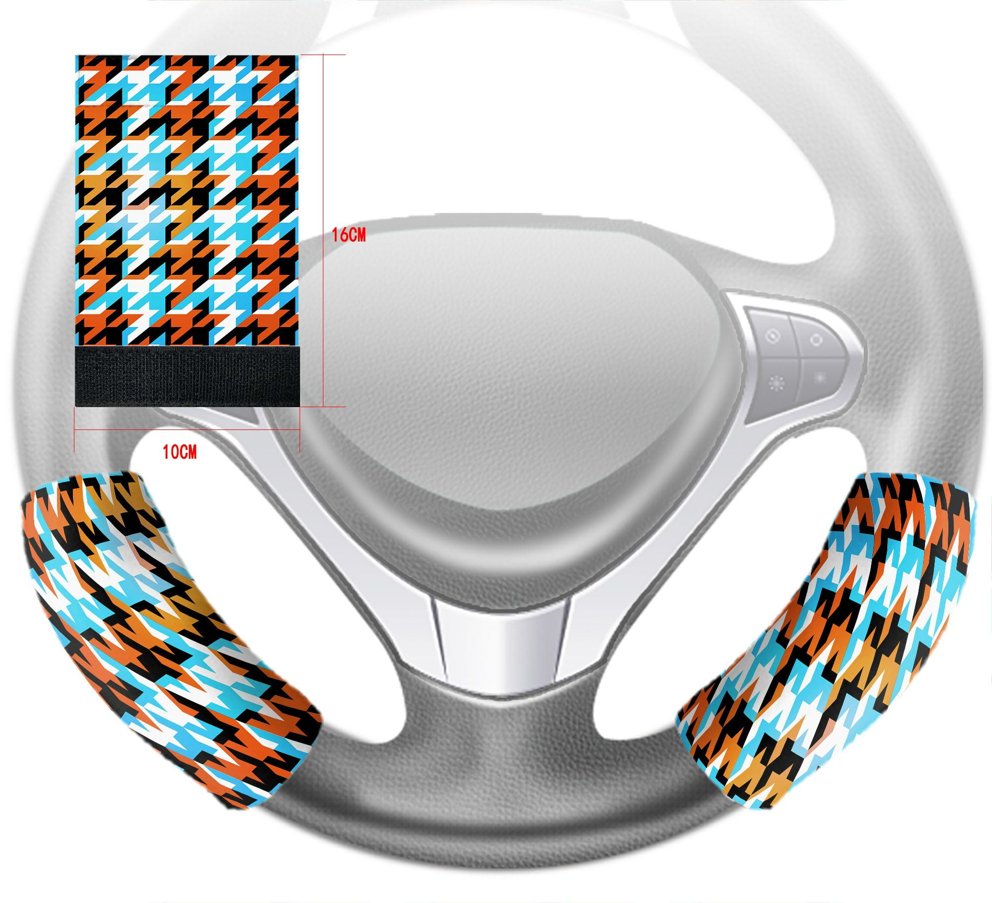 ZKGK Houndstooth Pattern Steering Wheel Cover Hook and Loop Covers For