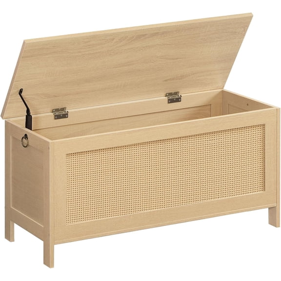Jeskie Storage Bench, Large Toy Box, Storage Chest with Faux Rattan Decoration, Toy Chest, 39.4'' Toy Storage Organizer, Safety Hinge and Sturdy Support, for Living Room, Bedroom, Natural NL101CW01