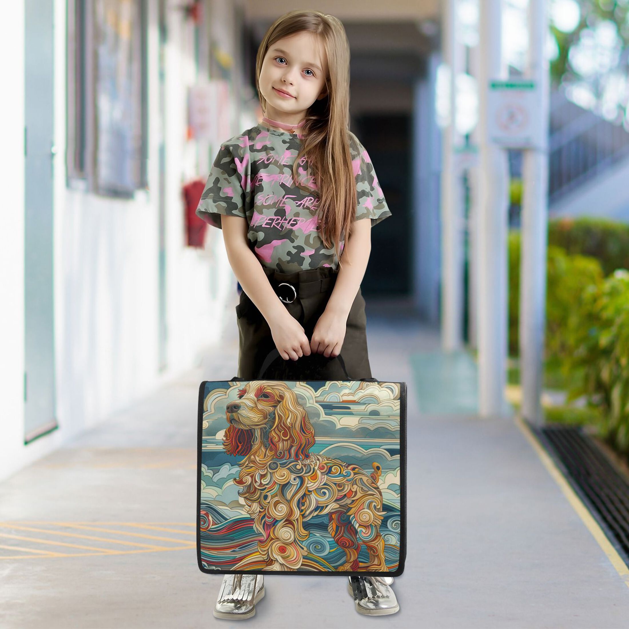 YAZAOO Zipper Binder trapper keeper Documents Organized Design Whimsical Canine in Waves Printed