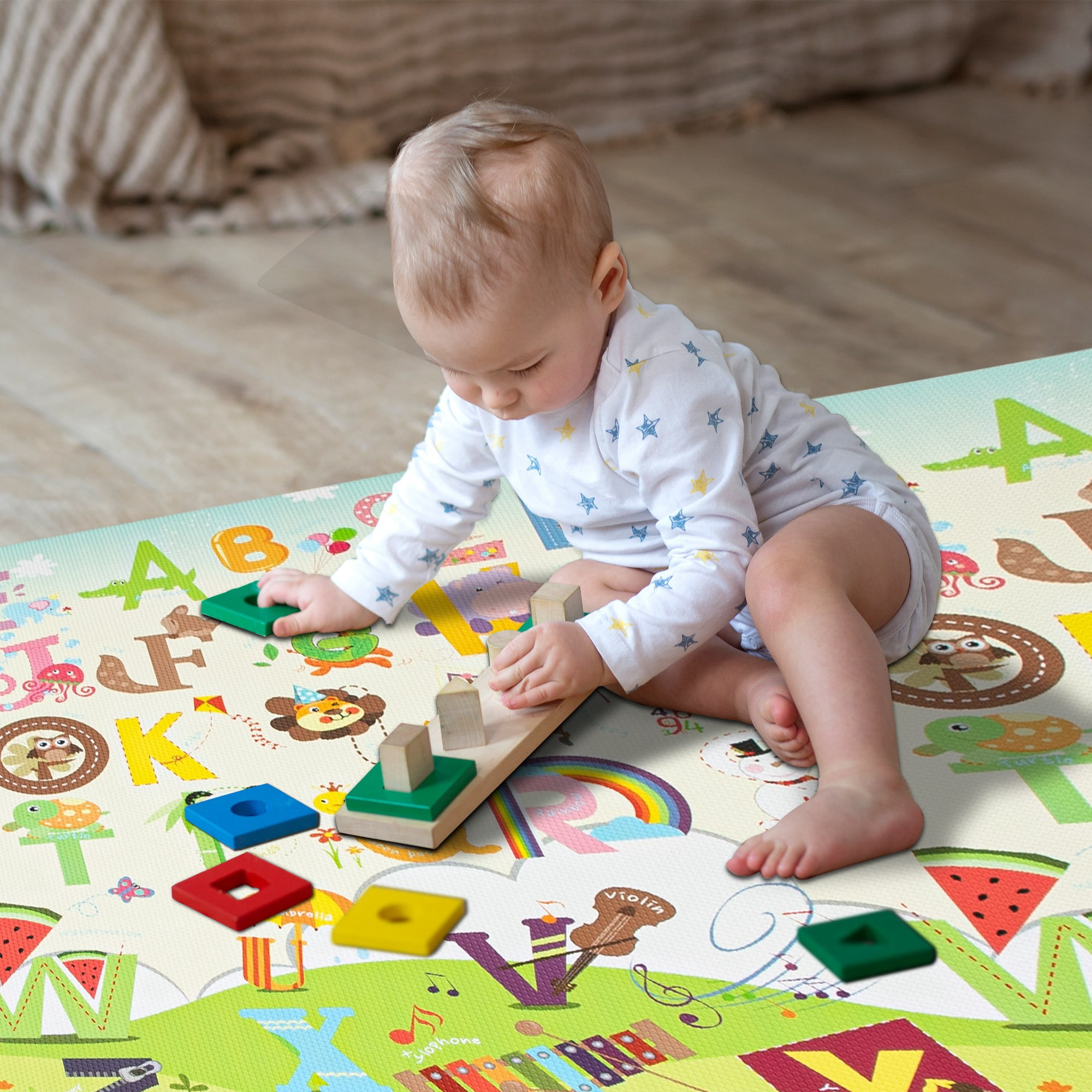 RAY STAR 55x90.5x0.39in Baby Play Mat, Reversible Foldable Crawling play mat Thickness Soft Mat