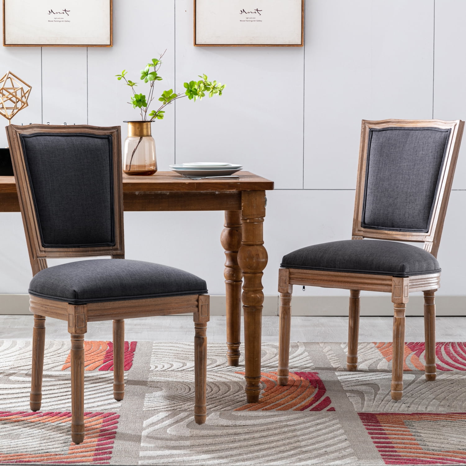 Upholstered Fabrice French Dining Chair,Set of 2,Dark Gray