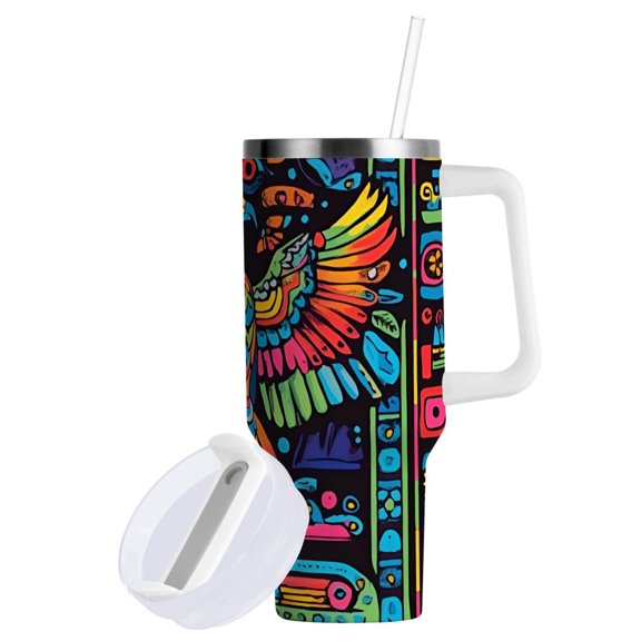 Yayeee 40oz Double-Wall Insulated Stainless Steel Tumbler with Handle Bottle, Abstract Eagle