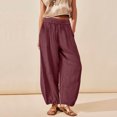 thumbnail image 3 of Owordtank Women's Loose Cotton Linen Harem Pants Fashion Solid Baggy Casual Pants High Waist Yoga Boho Trousers, 3 of 7