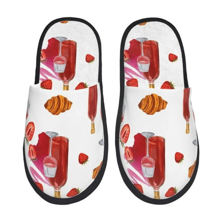 

House Slippers for Women Men - Bread Strawberry Wine Print Red Warm Non-slip Mens Womens Slippers Cozy Slip-on House Shoes Bedroom Outdoor Indoor Slippers for Men