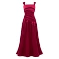 thumbnail image 5 of Yartina Junior Bridesmaid for Teens Ruched Long Maxi A Line Split Satin Flower Girl Formal Gown for Wedding Burgundy 8, 5 of 7