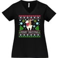 thumbnail image 3 of Inktastic Merry Christmas Sloth and Llama Ugly Sweater Style Women's Plus Size V-Neck T-Shirt, 3 of 5