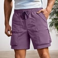 thumbnail image 3 of Cargo Shorts for Men Summer Casual Lightweight Elastic Waist Wide Straight Leg Loose Athletic Shorts with Pockets, 3 of 5