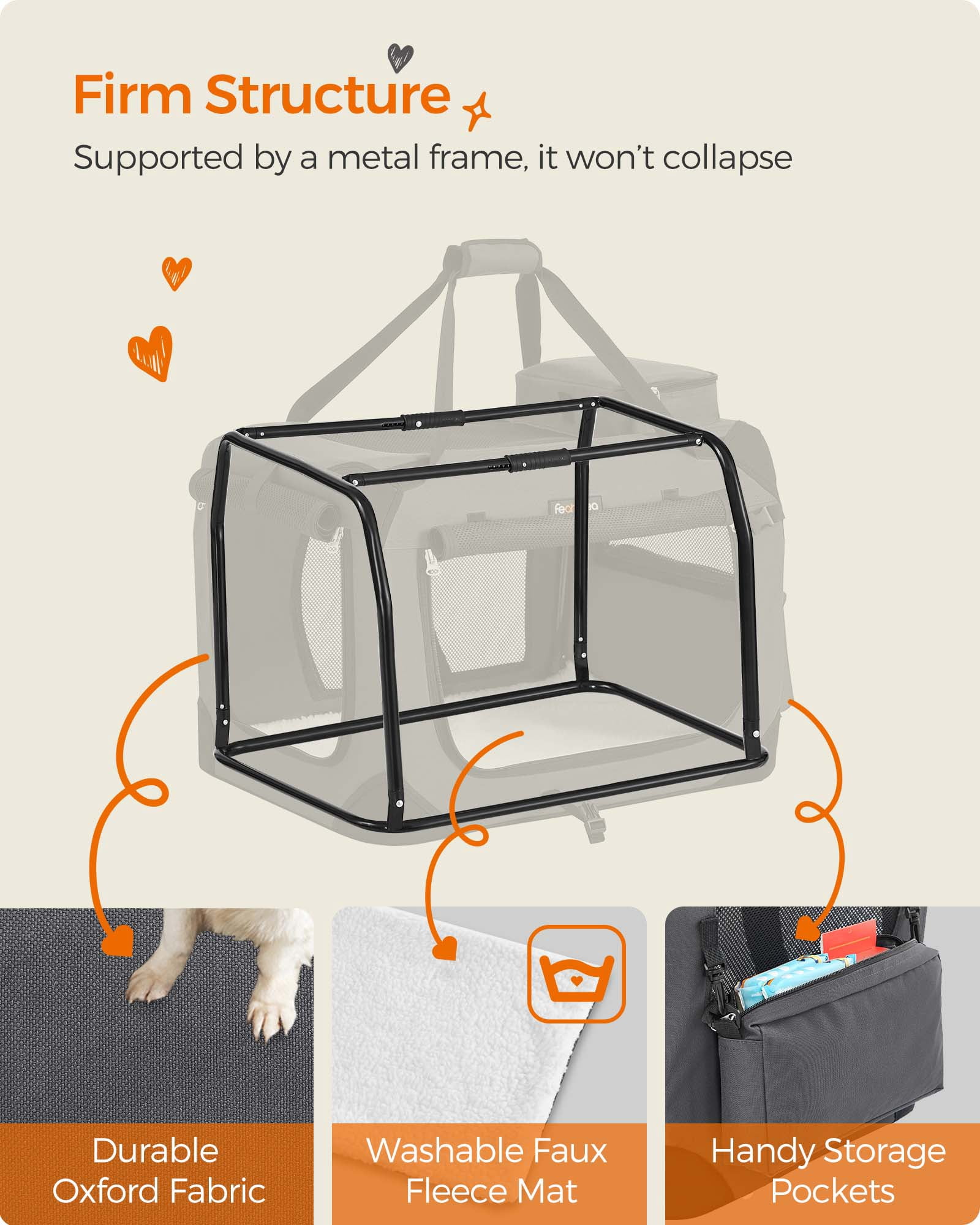 Feandrea 24-Inch Collapsible Dog Crate with 3 Mesh Doors, Portable Pet Carrier with Safety Zippers for Travel, Gray