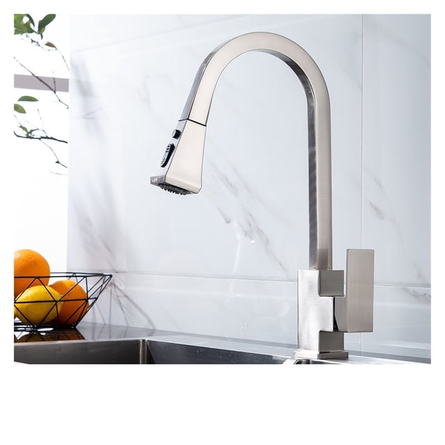 Kitchen Faucets Square Black Single Handle Pull Out Kitchen Tap Single Hole Swivel 360 Degree Rotation Water Mixer Tap ,Effortless Installation