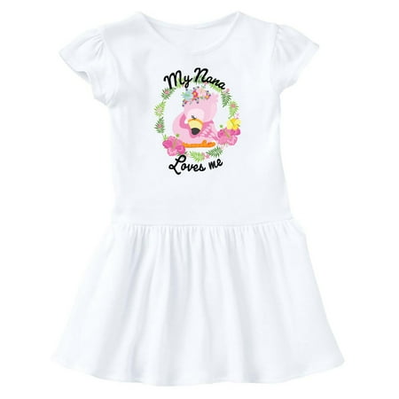 

Inktastic Baby Flamingo My Nana Loves Me with Flower Wreath Gift Baby Girl Dress