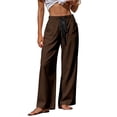 thumbnail image 2 of Cagogo Women Plus Size Wide Leg Trousers with Pockets Elastic Waist Casual Solid Long Pants Loose Work Beach Lounge Trousers Fashion Party Clothes, Brown M, 2 of 6