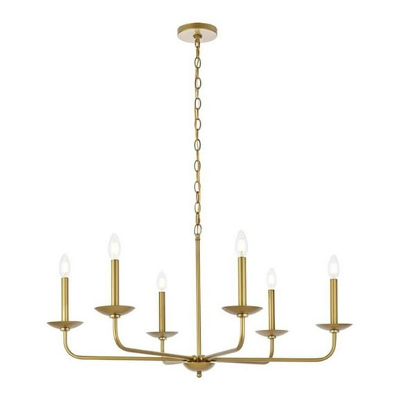 Maklaine Modern 6-Light Mid-Century Style Metal Pendant in Brass Finish