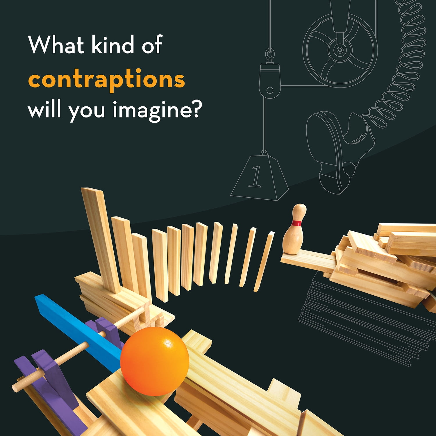 MindWare KEVA Contraptions Reactions Planks Building Toy, 178 KEVA Building Planks (191 Piece Set), Free-Form Wood Building Set for Kids to Create Their Own Ball Maze