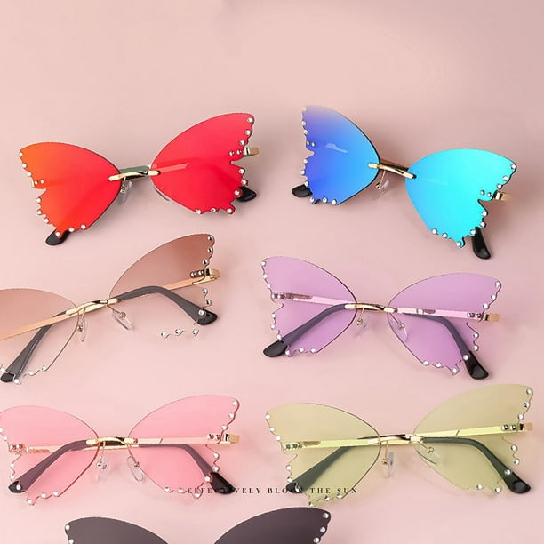 Unica forma de mariposa Gafas de terre Mujeres Sin montura Rhinestones Gafas Gafas Gafas de terre para mujeres ninas libre Playa color Marron Yinane Gafas de sol de mujer Bodega