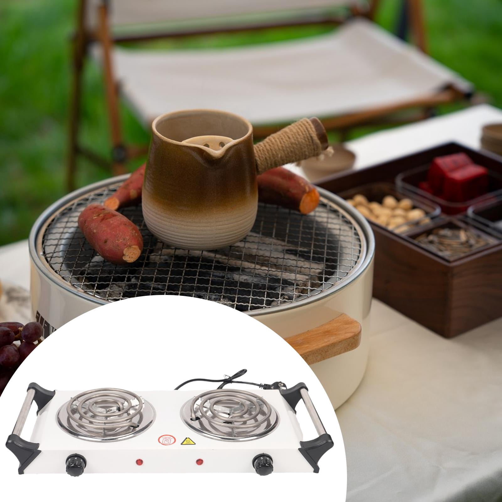 Nishiyuenyi Countertop Double Burner 2000W Electric Cooktop for Braising Boiling Stewing