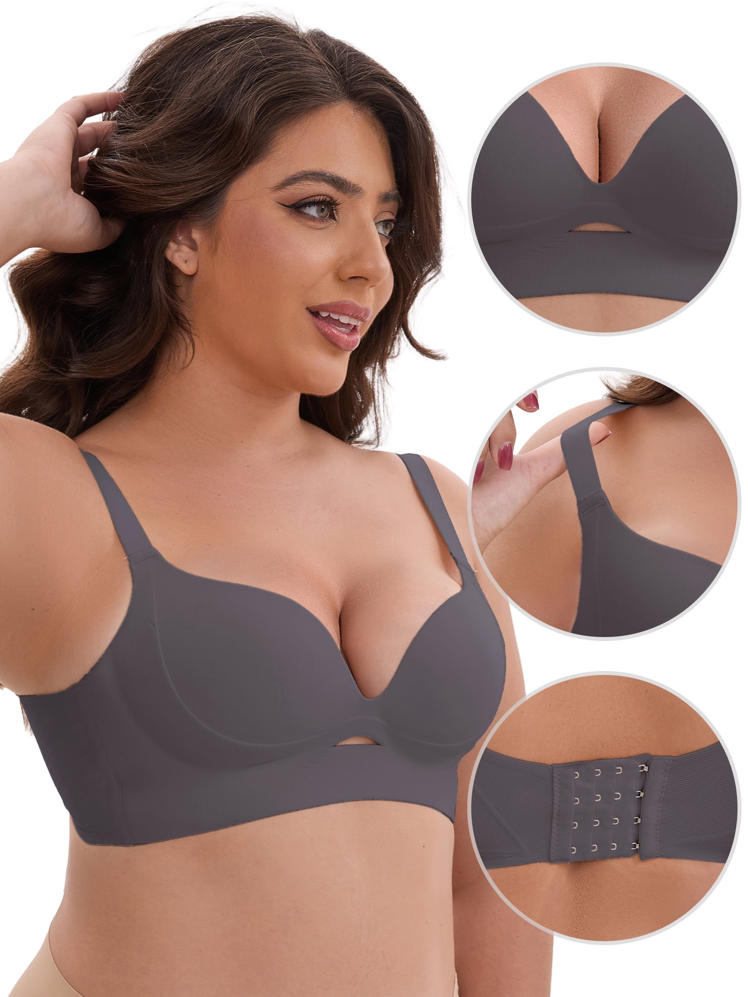 DARING DIVA Wireless Push Ups Adjustable Spaghetti Straps 36D Dark Gray