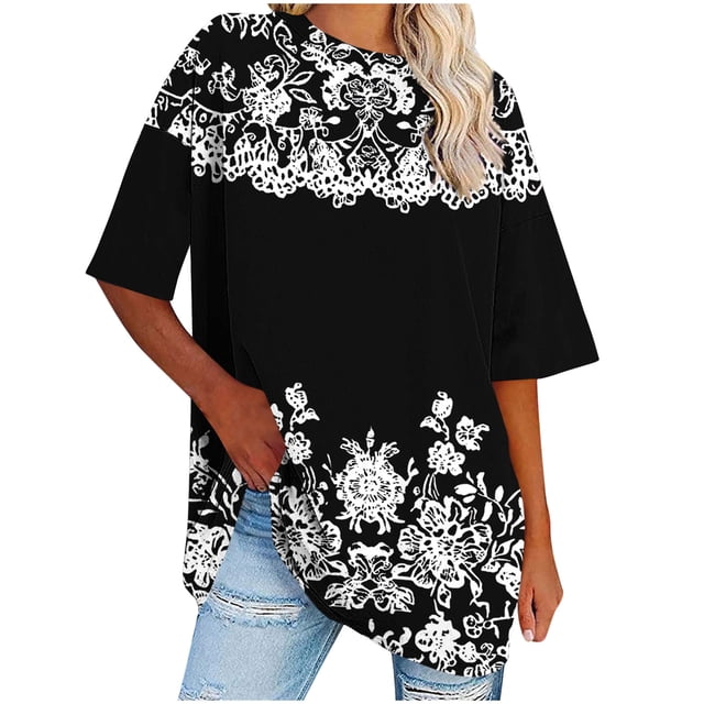 Liquidation d'Économies! BEFOKA Hauts pour Femmes Grande Taille en Liquidation, Blouse T-shirt d'Été Décontractée pour Femmes, T-shirt de Base d'Été Uni à Manches Courtes à Col Rond Surdimensionné pour Femmes, T-shirt de Sport Hauts