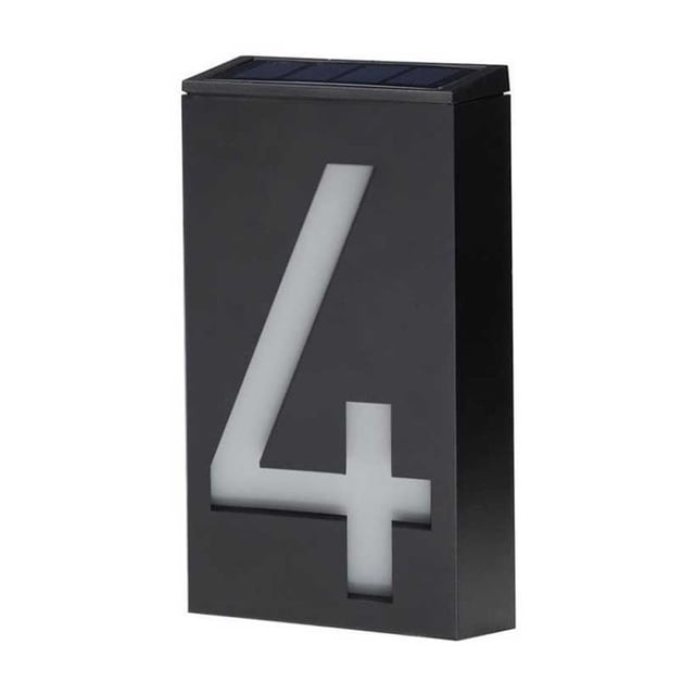 Cateissary Placa de puerta solar digital Luz de gran tamaño Desenchufado Villa Lámpara Tienda Adornos Led Paisaje Placa de noche Placa Iluminación y accesorios Número 4