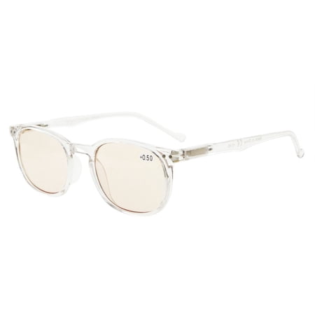 Spring Hinges Classic Retro Style Computer Eyeglasses (Yellow Tinted Lenses, Transparent) +1.5