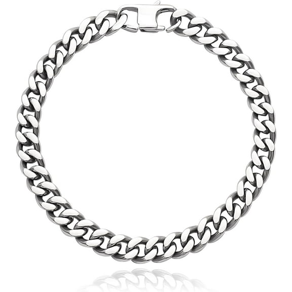 SanThree 7mm Pure Titanium Cuban Link Bracelet for Men, Ultra Light Skin Friendly Curb Chain Wrist Bracelets for Men Women Sensitive Skin, 7.87 Inch Length Jewelry with Box Package