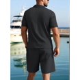 thumbnail image 6 of Men's Textured Short Sleeve Collared Shirt & Shorts Set Black S, 6 of 7