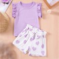 thumbnail image 2 of KPOPLK Toddler Girls Clothing 6 9 12 18 M 2 3 4T Baby Girl Summer Outfit Cotton Short Sleeve Tee Top and Shorts Clothing Set Size 3-4 Years,Purple, 2 of 5