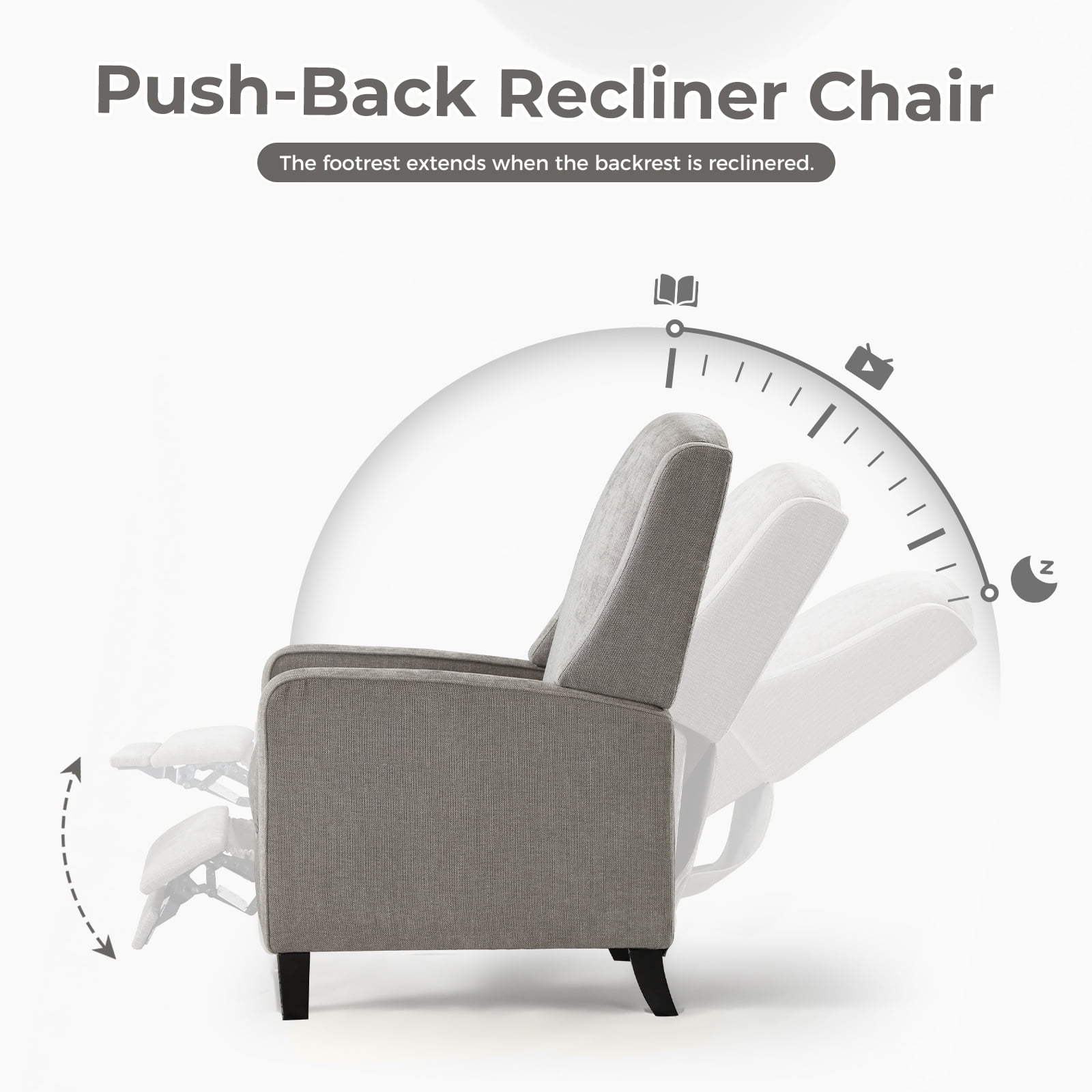 Bonzy Home Recliner Chair Push Back Upholstered Wingback Fabric Home Theater Single Sofa for Living Room,Gray