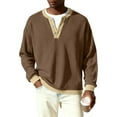 thumbnail image 6 of Nokdvo Men's Waffle Shirts Long Sleeve Lightweight Quarter Button Up Henley Casual Pullover Top Fall Winter Knit Color Block Loose Workout Shirts,Brown 2XL, 6 of 9