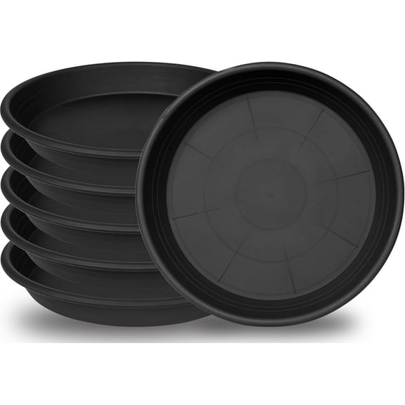 6 Pack Plant Saucers for Indoors, 4 5 6 7 8 9 10 11 12 13 15 17 19 inch Plant Water Catcher Tray, Heavy Sturdy Plant Drainage Tray for Indoors, Flower Saucers for Nursery Pots (5", Black)