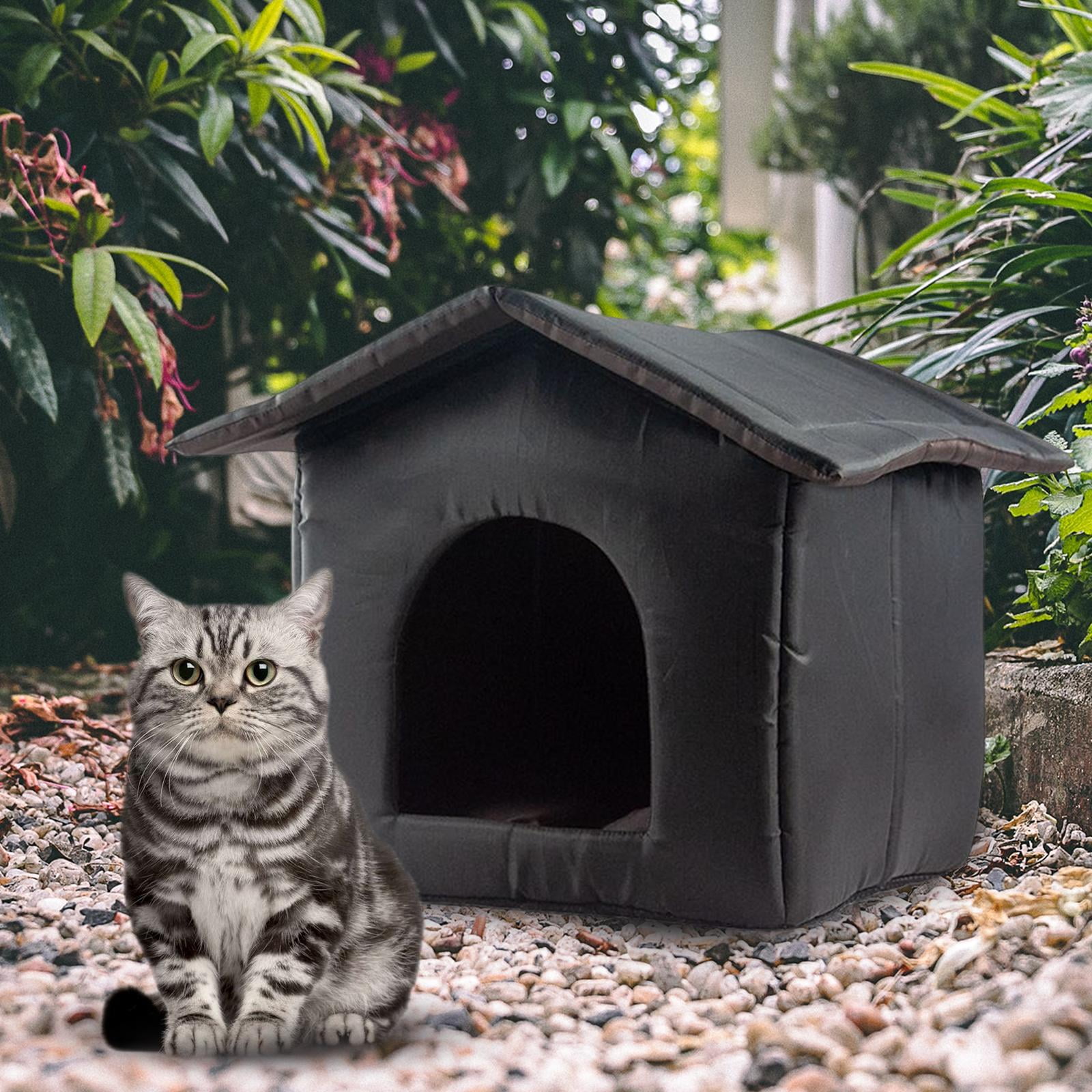 Cat Houses for Outdoor Cats, Kitty Shelter Foldable Feral Pet Kennel Cave House Stray Cats Shelter Small Cat Dog Tent Cabin , Black