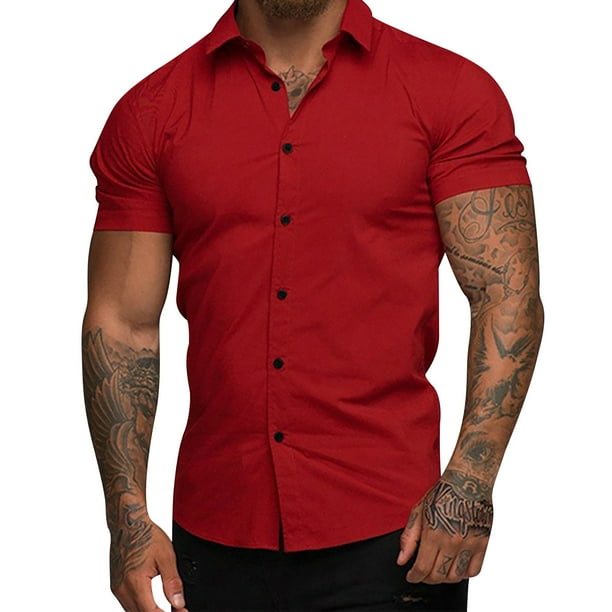 Camisas s Para Hombre Manga Corta Camisas casuales de manga corta para hombre Camisa de playa de verano con botones Red XL Walmart en linea