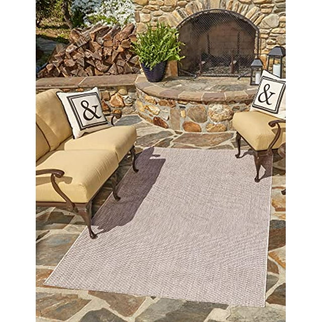 Unique Loom Collection Casual Transitionnel Tapis d'Intérieur/extérieur en Tissu Plat, 4 Pi x 6 Pi, Beige/gris