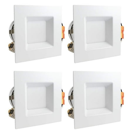 - 4-Pack Luxrite 4 Inch Square LED Recessed Downlight, 10W (60W Equivalent), 4000K Cool White, Energy Star, 670 Lumens, 90° Beam Angle, LED Downlight, Dimmable, UL Listed, E26 Base, Damp Rated