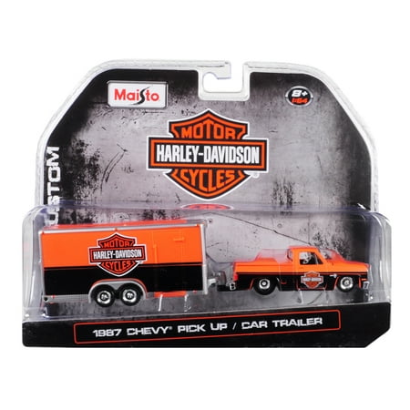 1961 Chevrolet Pickup 1987 Chevrolet Pickup Truck with Enclosed Car Trailer Orange and Black
