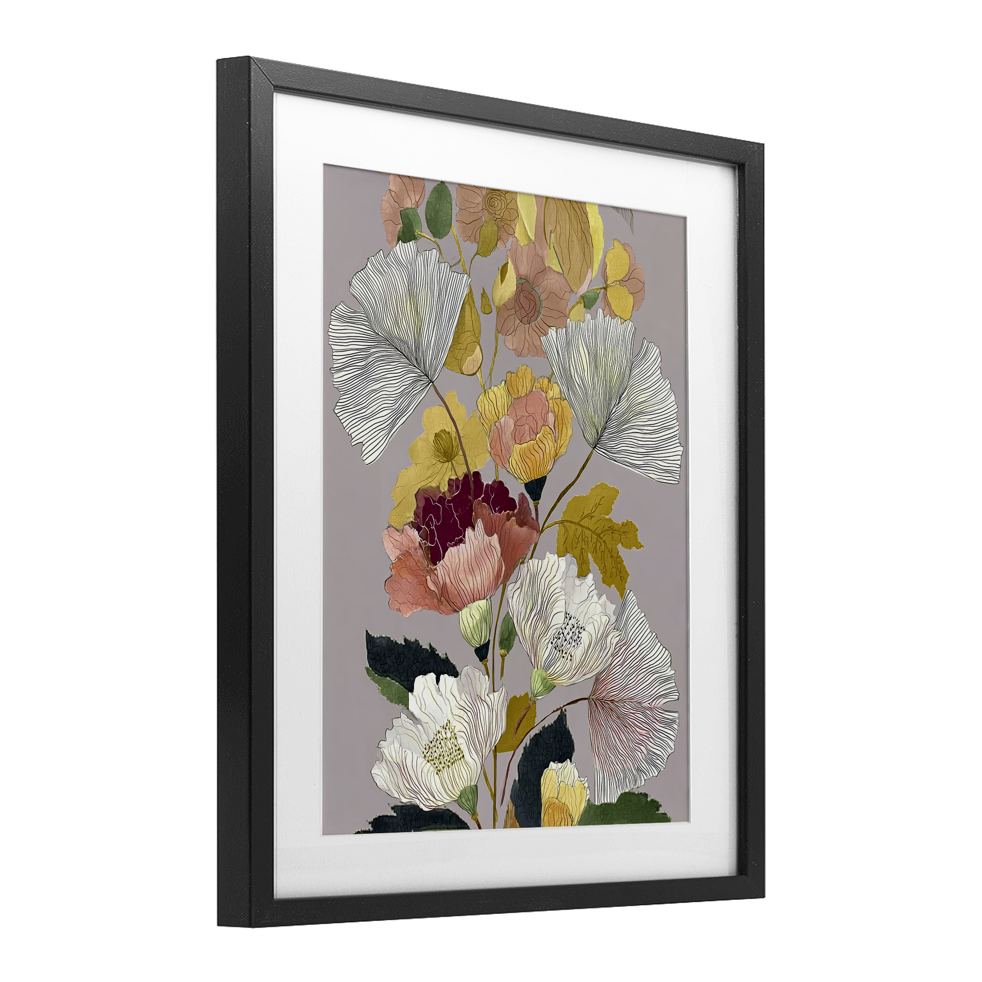 Detailed Foliage Leaves Black Framed Print Under Glass, design by Annabelle Hall