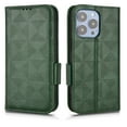 thumbnail image 1 of Allytech For iPhone 12 Pro Max 6.7 inch Slim Case,Luxury Embossed Triangle Design Magnetic Closure PU Leather Flip Wallet Card Slots Stand Shockproof Anti-scratch Cover with Wrist Strap.Green, 1 of 7