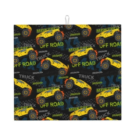 

Pofeuu Monster Truck1 Print Ultra Water Absorbent Microfiber Dish Drying Mat Drying Mat for Kitchen Kitchen Counter Accessories