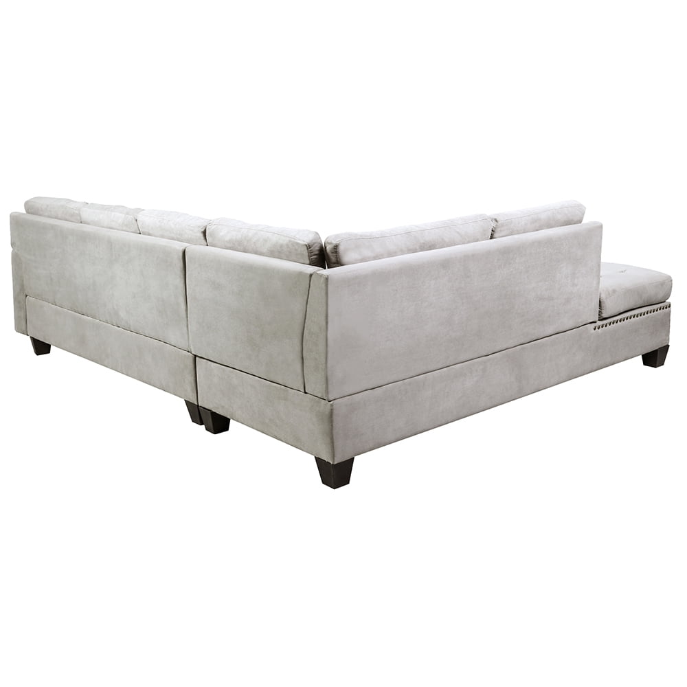 Veryke Modern L-Shape Sectional Sofa with Chaise Lounge and Storage Ottoman, Grey