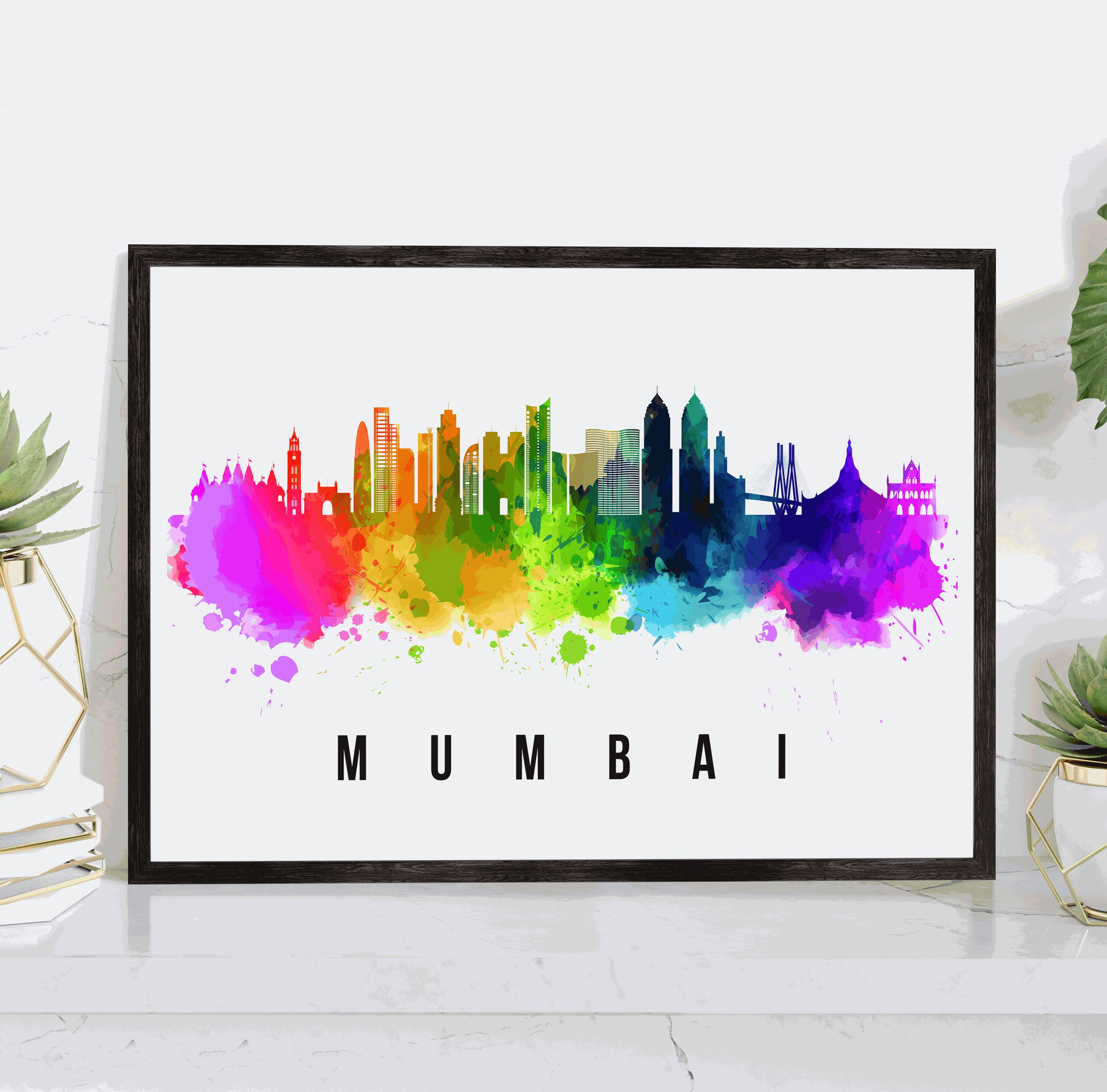 Pera Print Mumbai Skyline India Poster, Mumbai Cityscape Painting