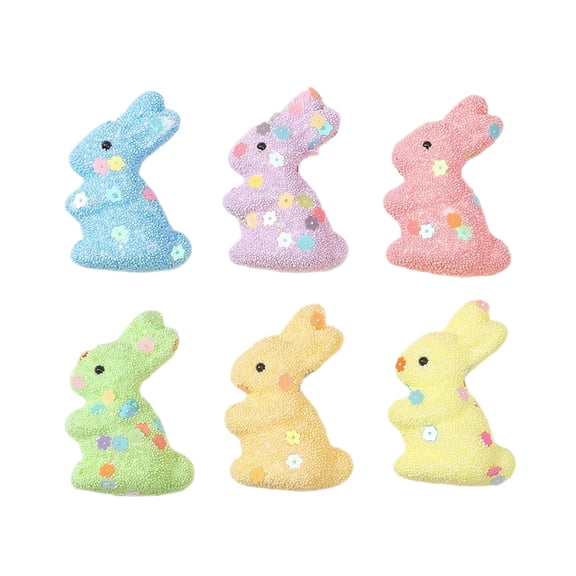 Decorr 6 Pieces Easter Bunny Decor,1.8" Foam Bunny Figurines Multicolored Mini Rabbit Statues Ornament,Spring Decor,Easter Decorations for Baskets Tabletop