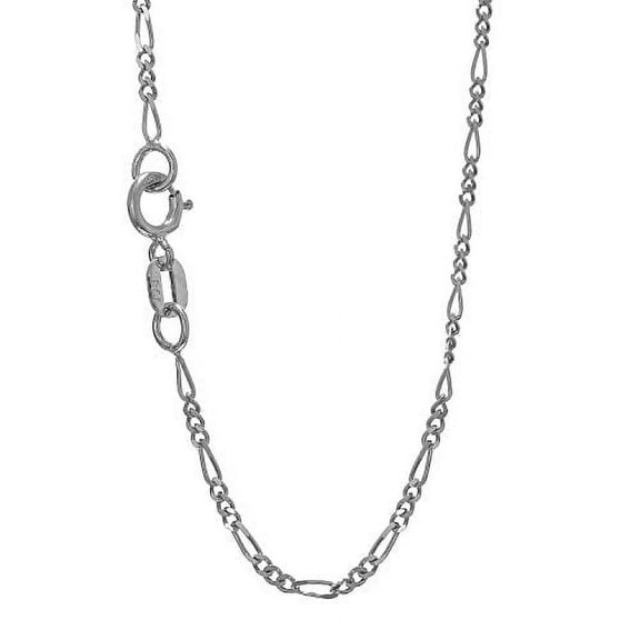 JewelStop 14k Solid White Gold 1.9 mm Figaro Chain Necklace, Spring Ring Clasp - 18 Inches, 3.1gr.